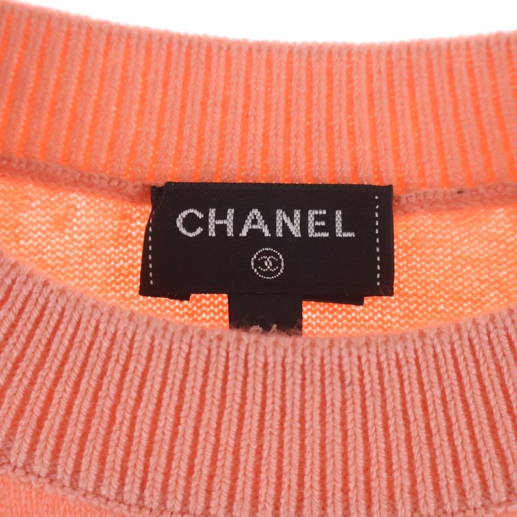 Chanel CC Logo Cashmere Knit Pullover Sweater Daisy Coral Pink White 34 — view 6