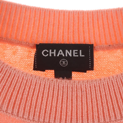Chanel CC Logo Cashmere Knit Pullover Sweater Daisy Coral Pink White 34 — view 6