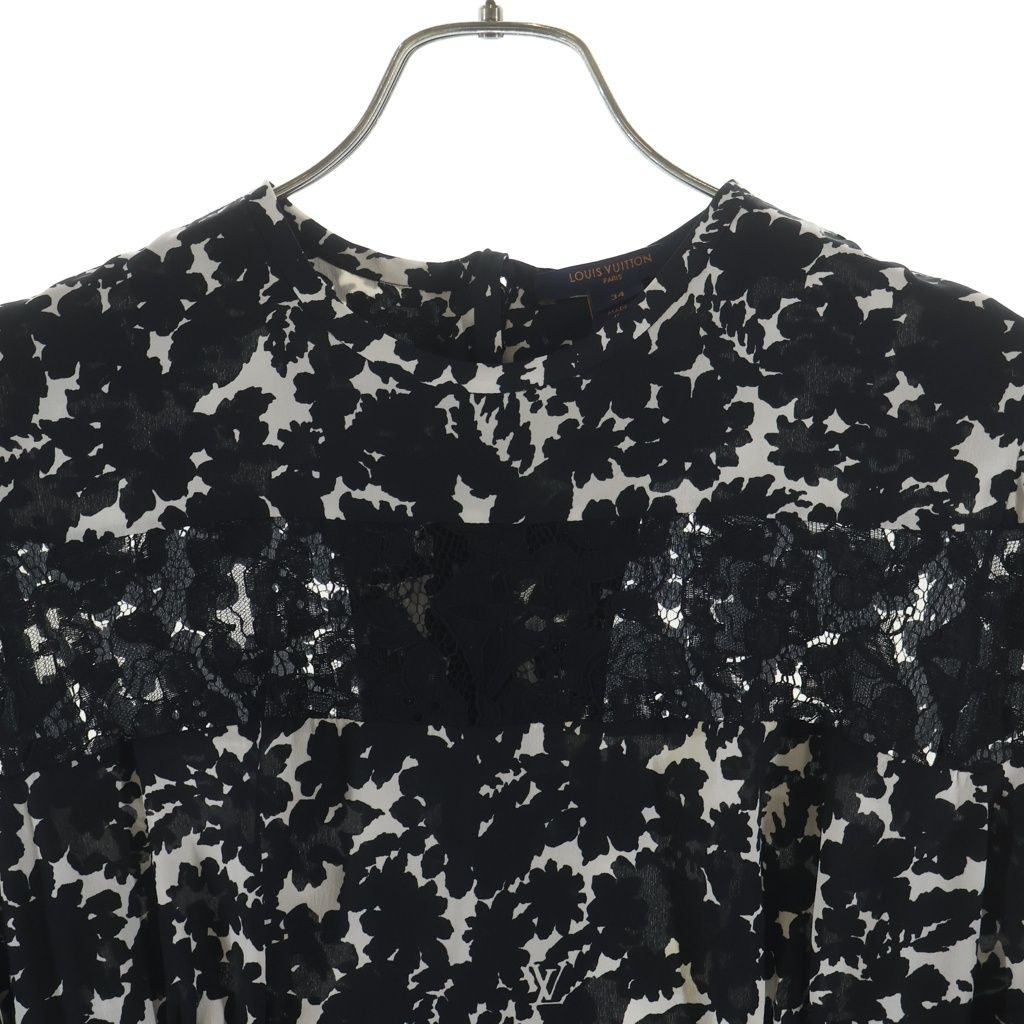 Louis Vuitton Flower Print Back Zip Front Lace Knee Length Short Sleeve Dress — view 3