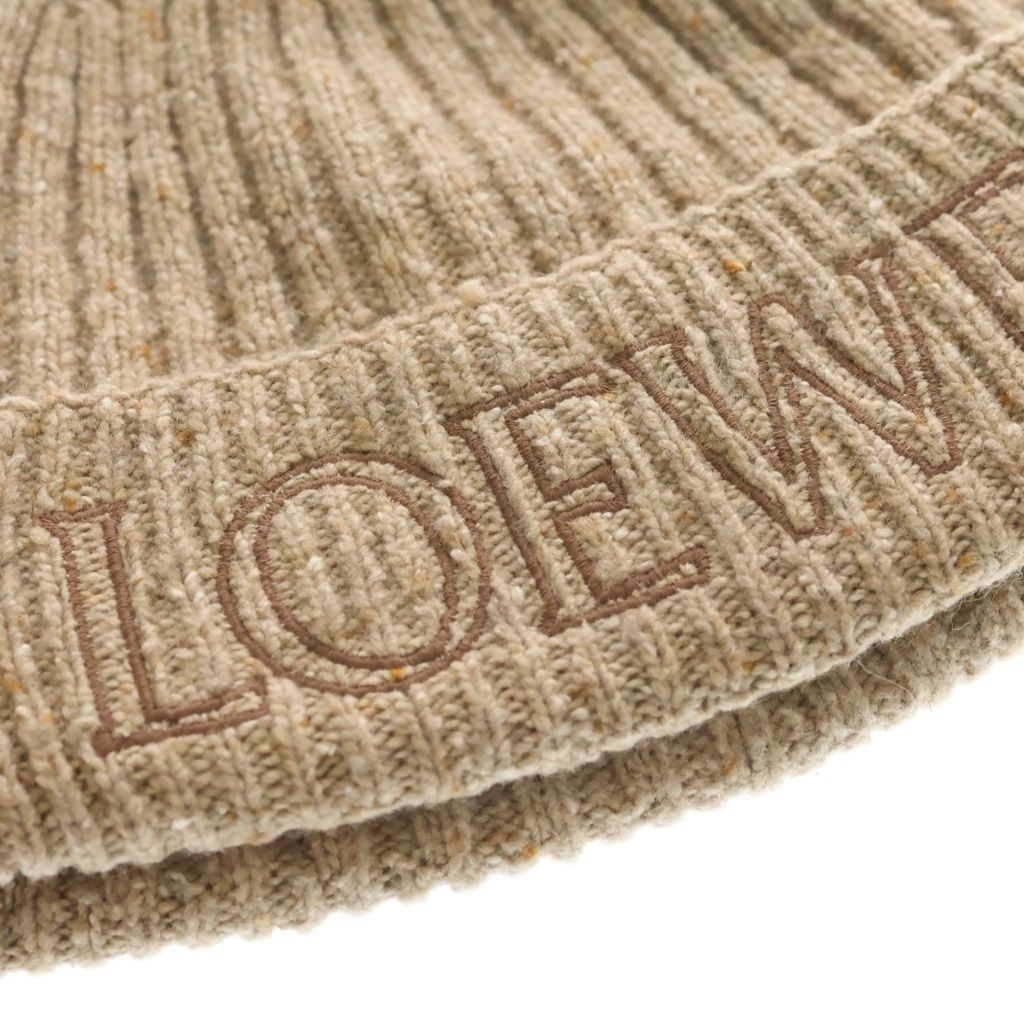 Loewe Knit Beanie Logo Embroidery Hat Beige — view 5