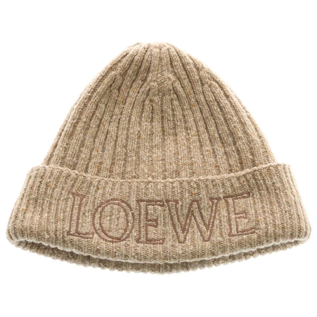 Loewe Knit Beanie Logo Embroidery Hat Beige