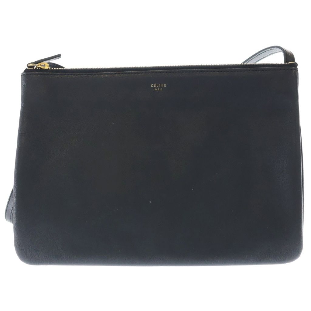 Celine Trio Large Lambskin Shoulder Bag Gold Black