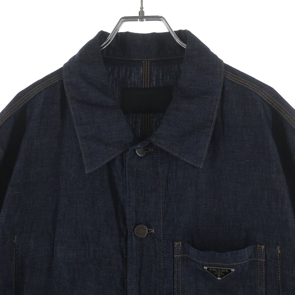 Prada Triangle Logo Denim Long Sleeve Shirt Indigo — view 3