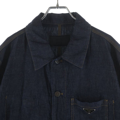 Prada Triangle Logo Denim Long Sleeve Shirt Indigo — view 3