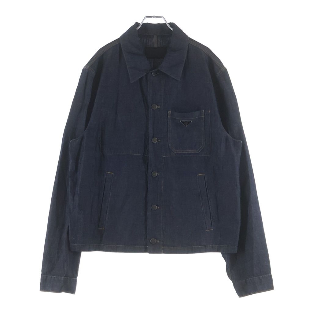 Prada Triangle Logo Denim Long Sleeve Shirt Indigo