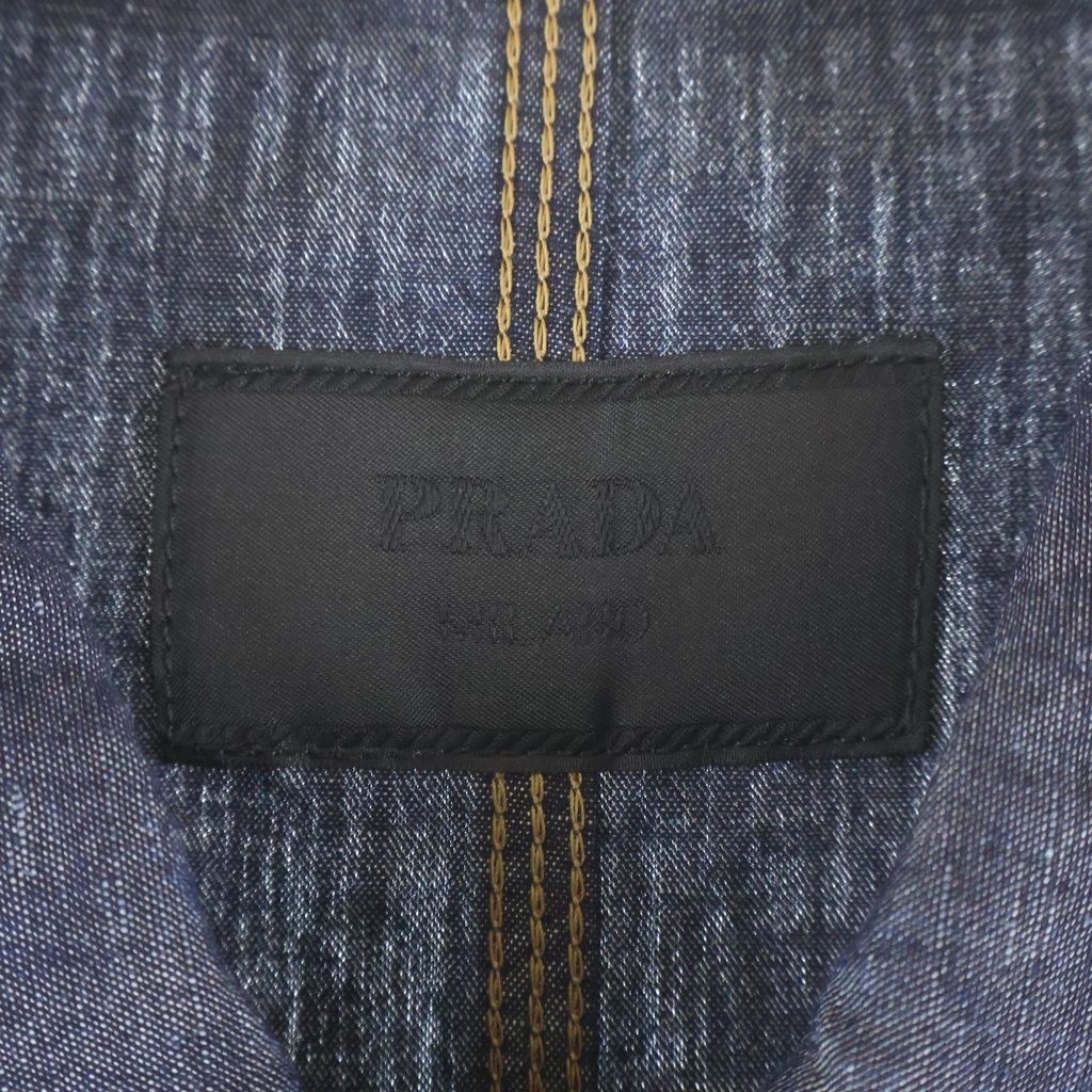 Prada Triangle Logo Denim Long Sleeve Shirt Indigo — view 6