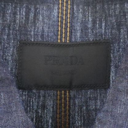 Prada Triangle Logo Denim Long Sleeve Shirt Indigo — view 6
