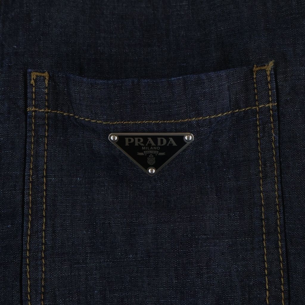 Prada Triangle Logo Denim Long Sleeve Shirt Indigo — view 4