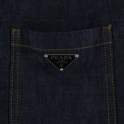Prada Triangle Logo Denim Long Sleeve Shirt Indigo — view 4