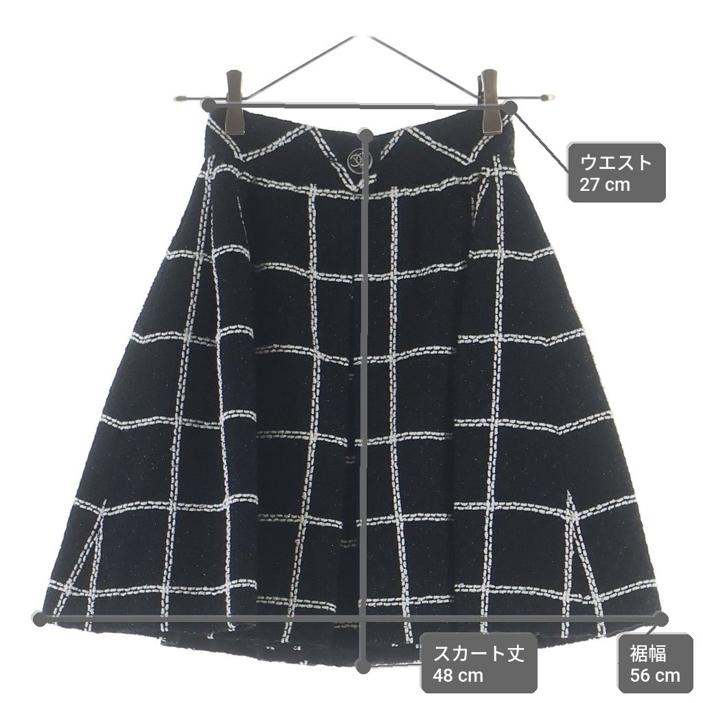 Chanel Coco Button Tweed Check Pleats Skirt Black 34 — view 9