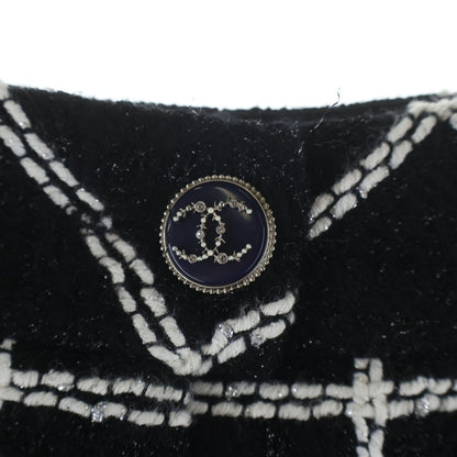 Chanel Coco Button Tweed Check Pleats Skirt Black 34 — view 5