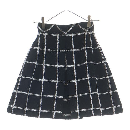 Chanel Coco Button Tweed Check Pleats Skirt Black 34