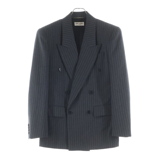 Saint Laurent Paris Striped Pattern Peaked Lapel Shoulder Padded Wool Double