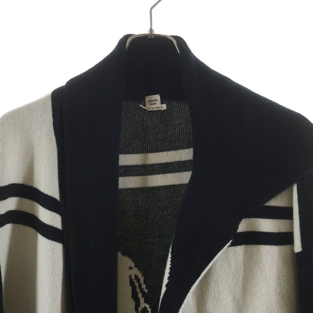 Hermes Brides de Gala Long Coat Cashmere Knit Gown Black White — view 3