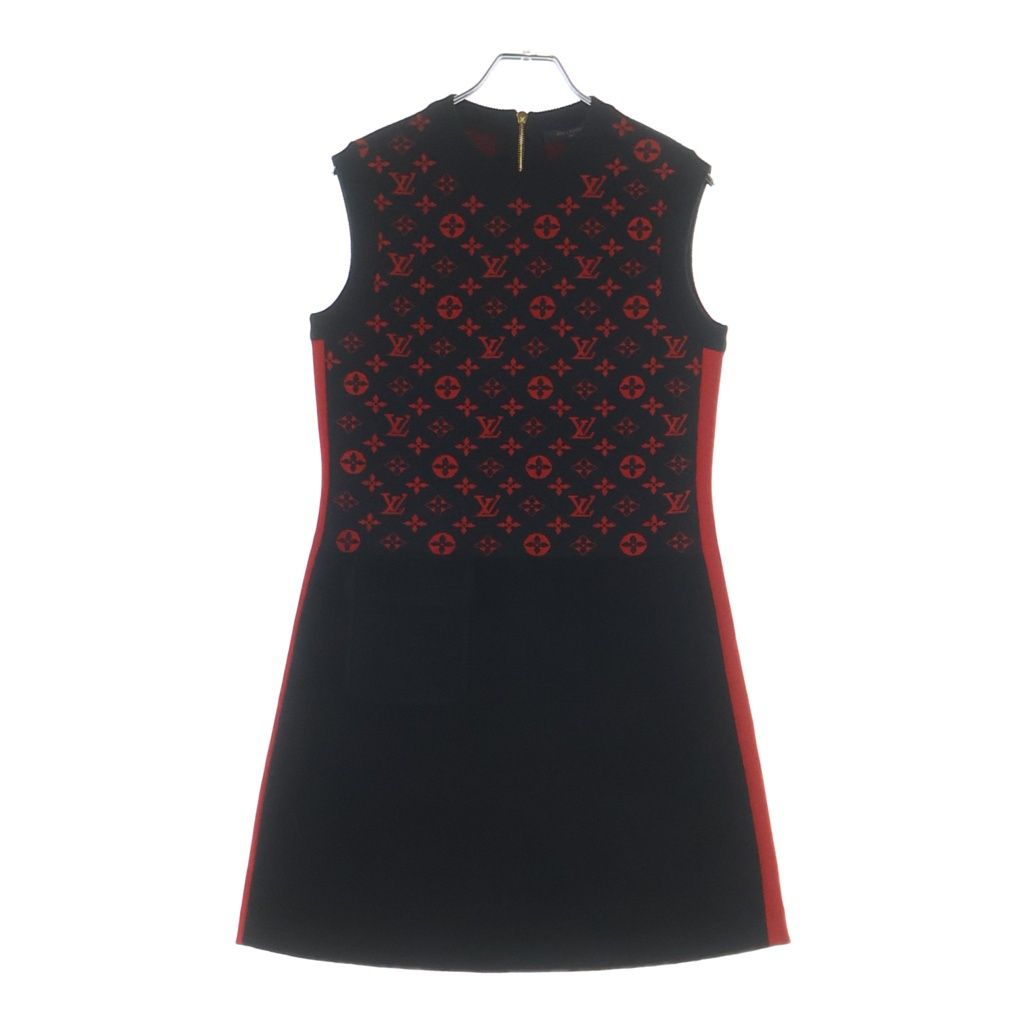 Louis Vuitton Monogram Contrast Knit Sleeveless Dress Black Red Xzs
