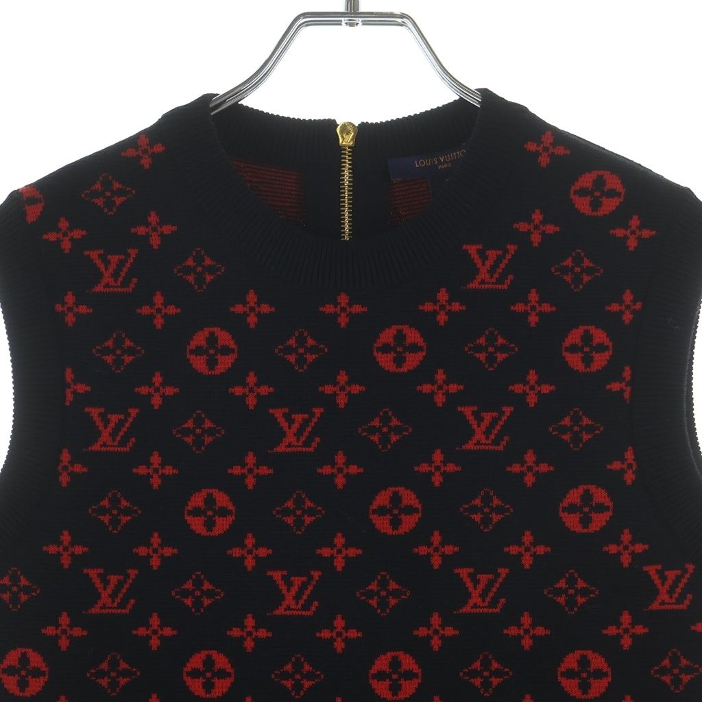 Louis Vuitton Monogram Contrast Knit Sleeveless Dress Black Red Xzs — view 3