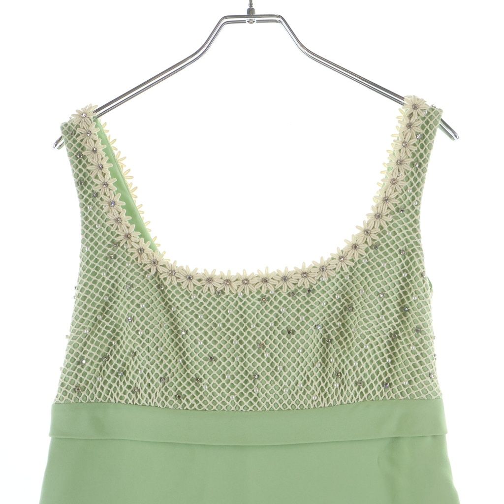 Miu Miu Pearl Mesh Cut Replacement Sleeveless Dress Light Green — view 3