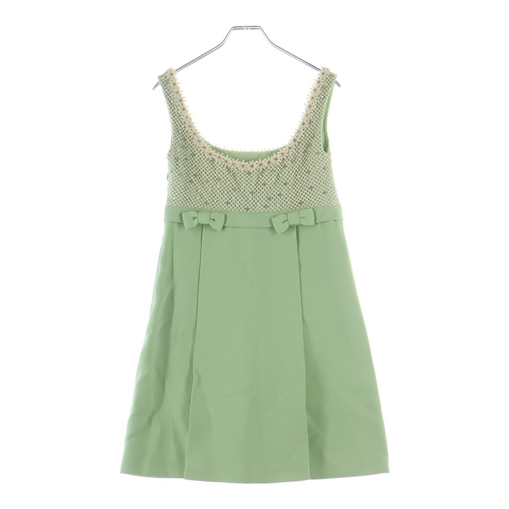 Miu Miu Pearl Mesh Cut Replacement Sleeveless Dress Light Green — view 2