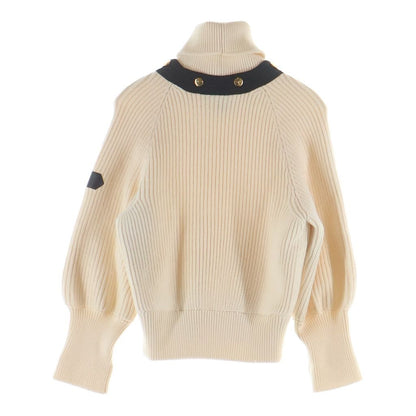 Louis Vuitton Leather Logo Patch Turtleneck Long Sleeve Pullover Sweater Ivory — view 2