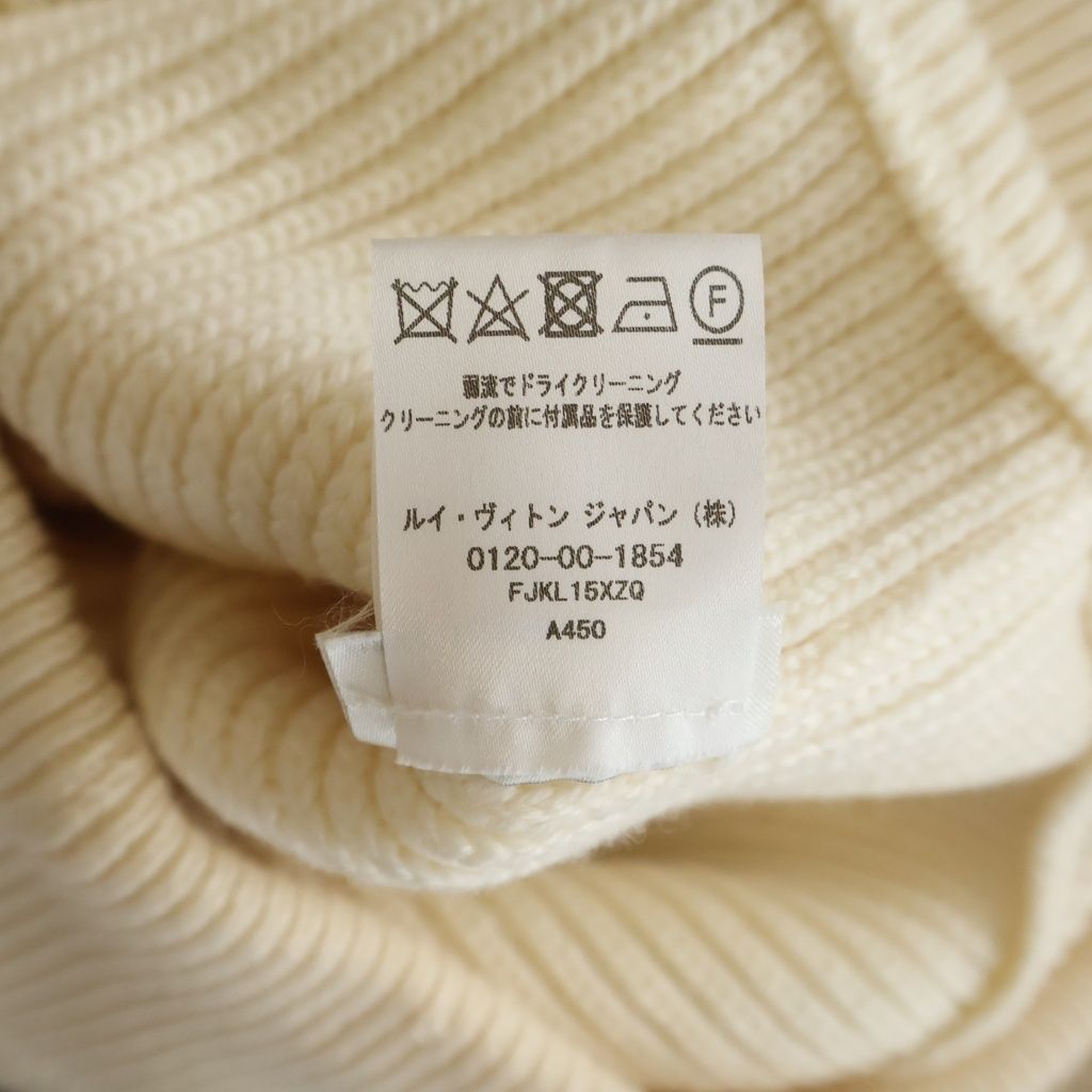 Louis Vuitton Leather Logo Patch Turtleneck Long Sleeve Pullover Sweater Ivory — view 8