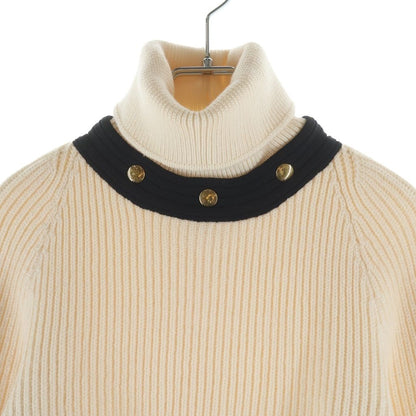 Louis Vuitton Leather Logo Patch Turtleneck Long Sleeve Pullover Sweater Ivory — view 3