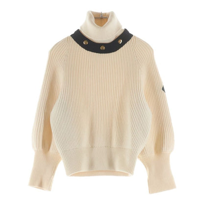 Louis Vuitton Leather Logo Patch Turtleneck Long Sleeve Pullover Sweater Ivory