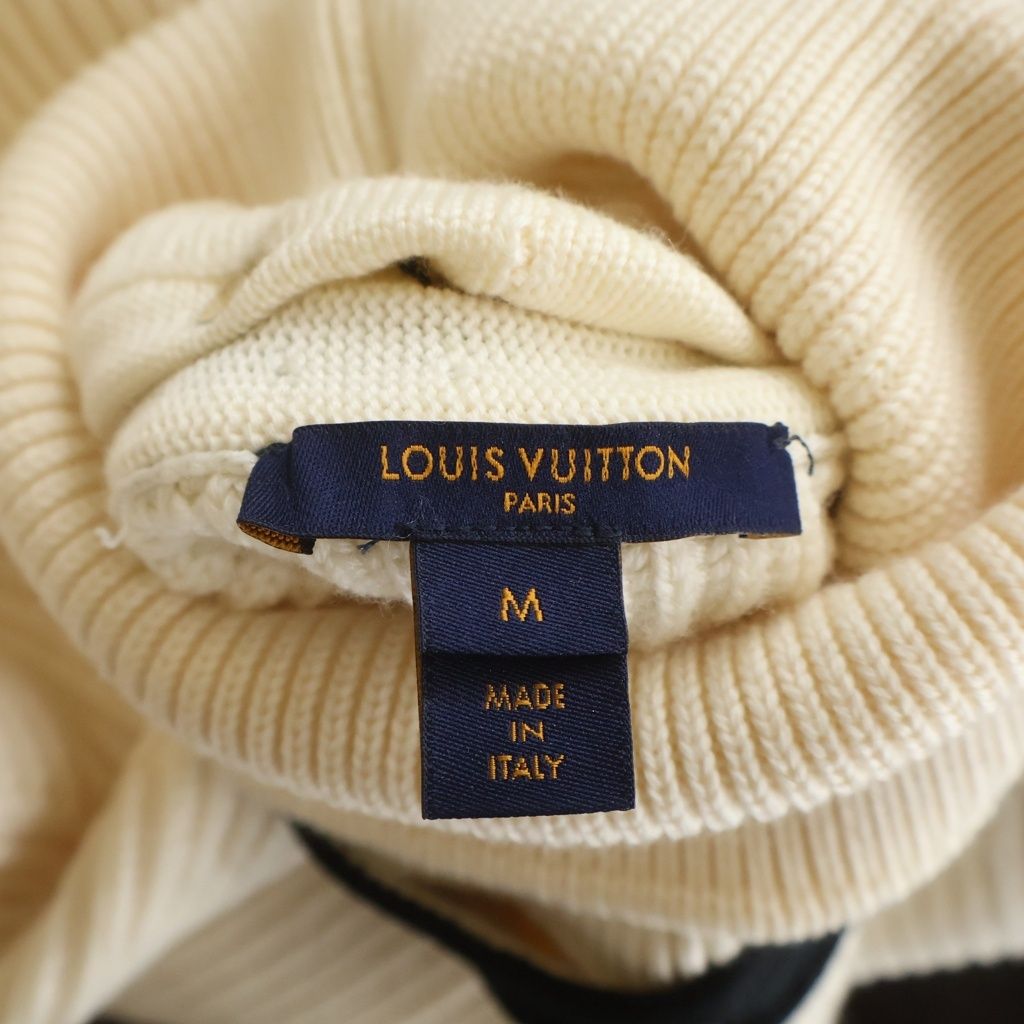 Louis Vuitton Leather Logo Patch Turtleneck Long Sleeve Pullover Sweater Ivory — view 6