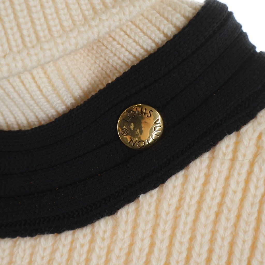 Louis Vuitton Leather Logo Patch Turtleneck Long Sleeve Pullover Sweater Ivory — view 5