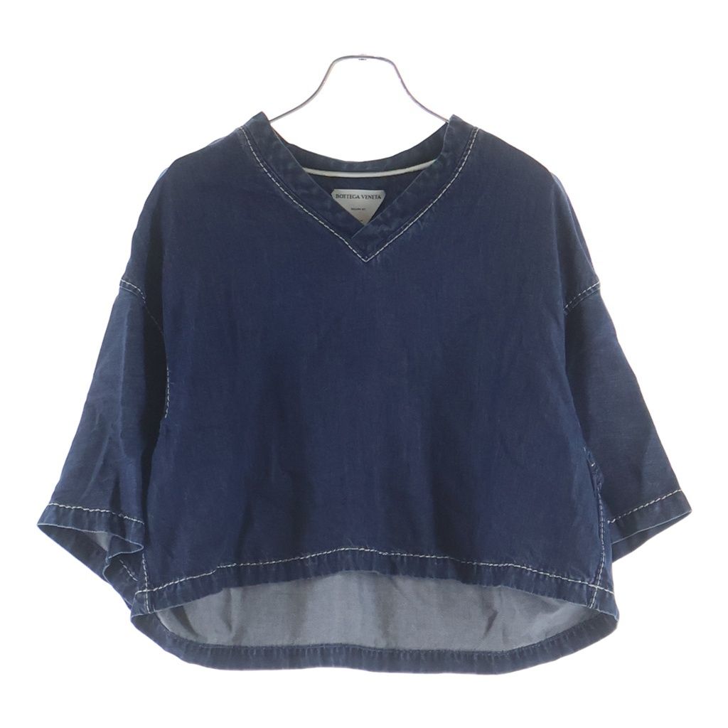 Bottega Veneta Cropped Denim Shirt Short Sleeve Indigo