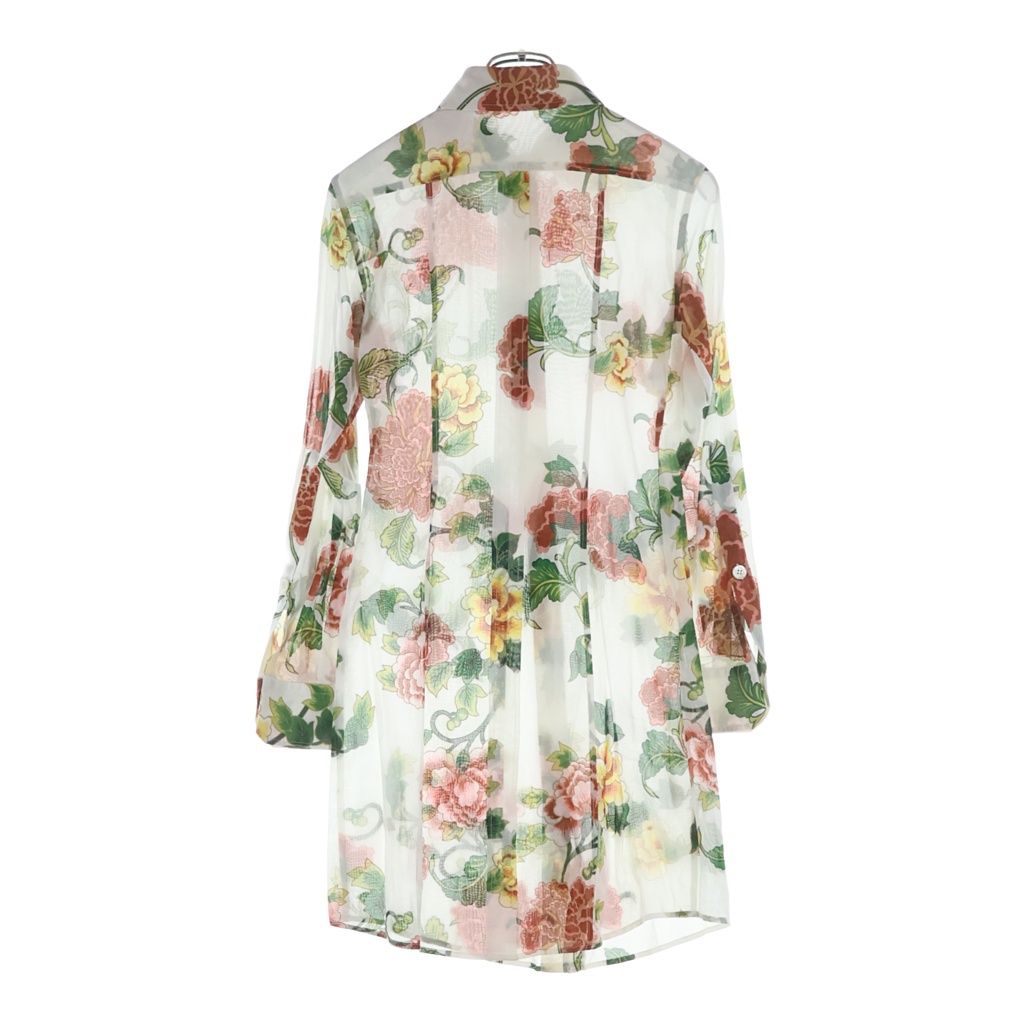 Dolce & Gabbana Floral Long Sleeve Sheer Shirt Flower Print White 38 — view 2