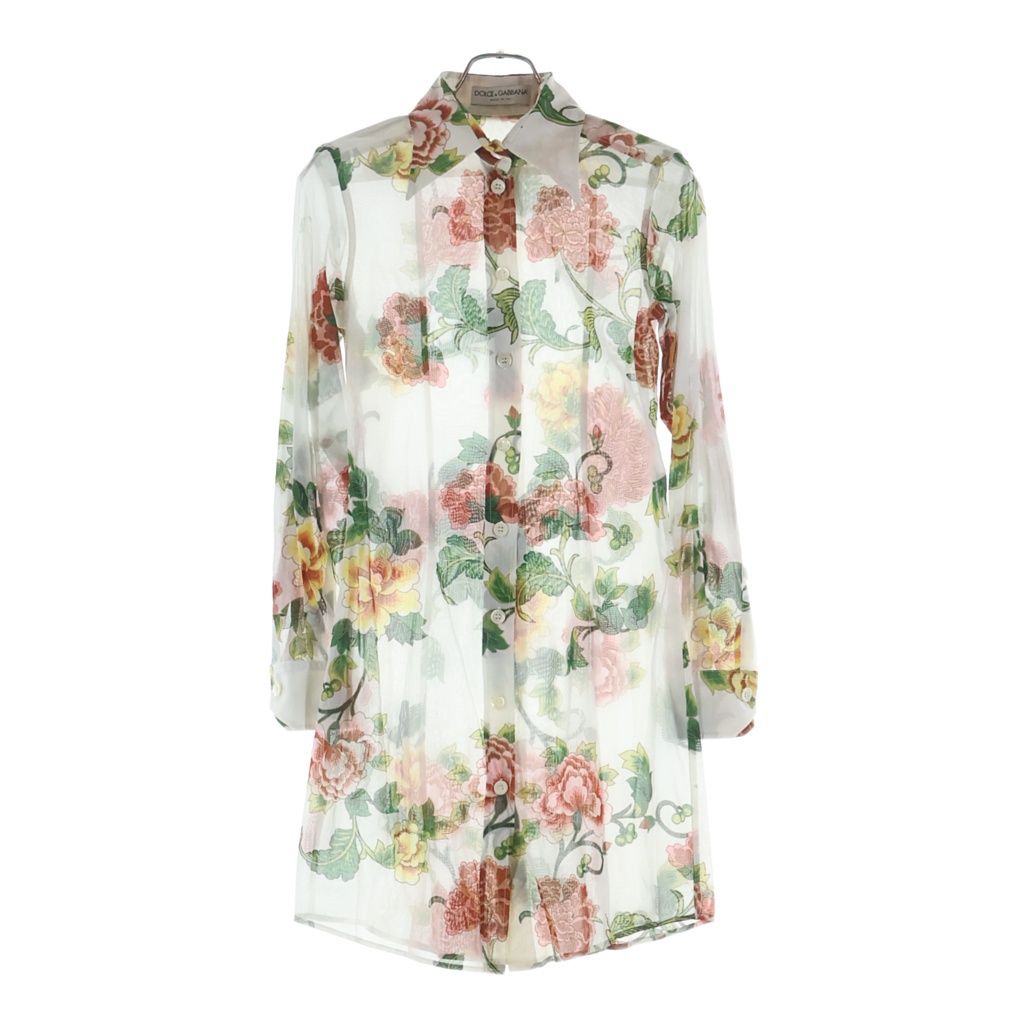 Dolce & Gabbana Floral Long Sleeve Sheer Shirt Flower Print White 38