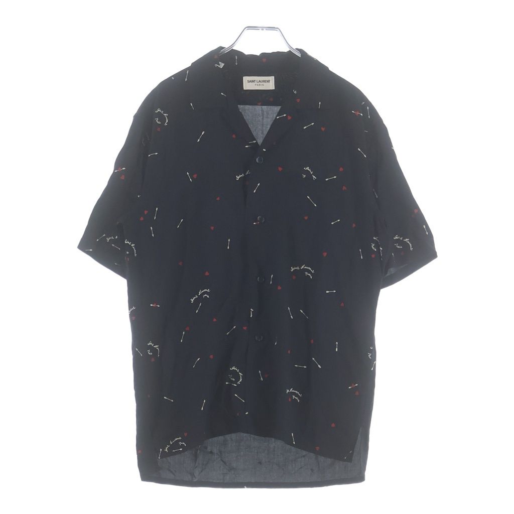 Saint Laurent Paris Cupid Print Short Sleeve Shirt Black
