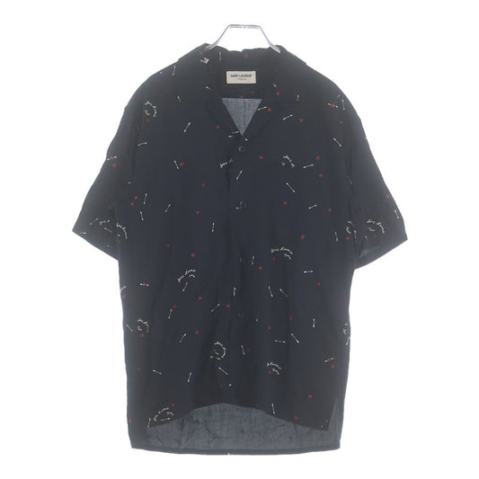 Saint Laurent Paris Cupid Print Short Sleeve Shirt Black