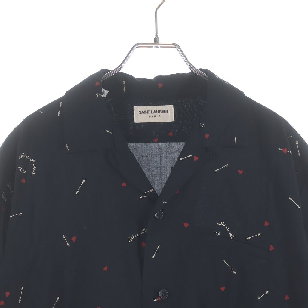 Saint Laurent Paris Cupid Print Short Sleeve Shirt Black — view 3