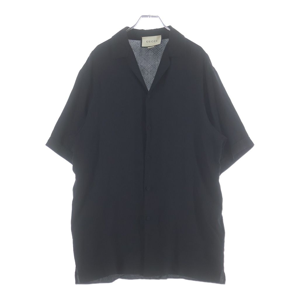 Gucci GG Printed Silk Shirt Zadwp Short Sleeve Black