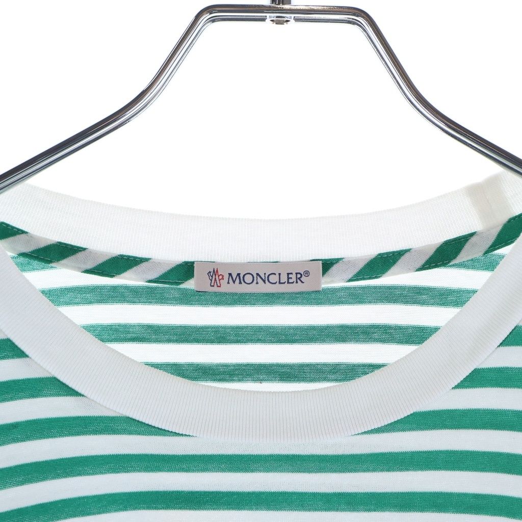 Moncler Maglia T-Shirt Metallic Logo Print Border Crew Neck Short Sleeve Green — view 6