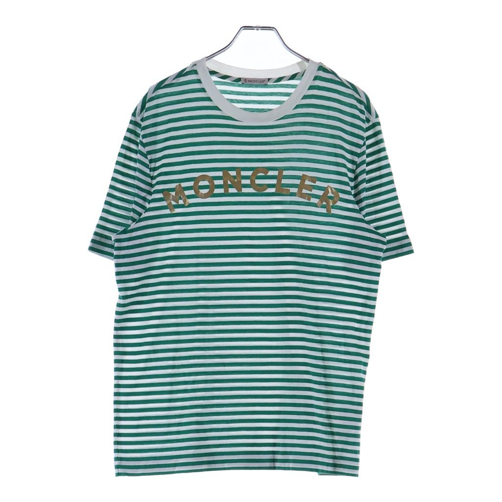 Moncler Maglia T-Shirt Metallic Logo Print Border Crew Neck Short Sleeve Green