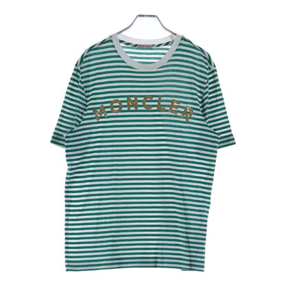Moncler Maglia T-Shirt Metallic Logo Print Border Crew Neck Short Sleeve Green