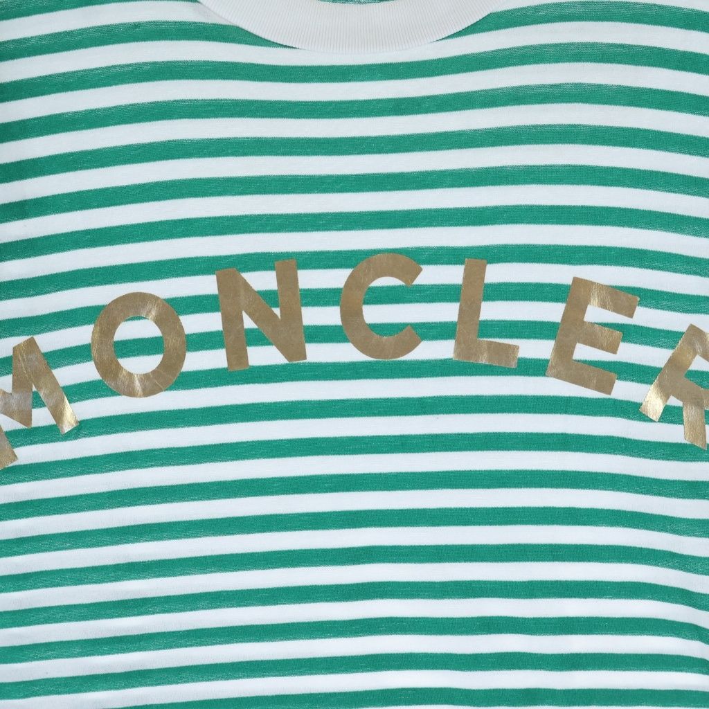 Moncler Maglia T-Shirt Metallic Logo Print Border Crew Neck Short Sleeve Green — view 5