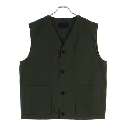 Prada Chest Triangle Logo Zip Up Cotton Vest Khaki