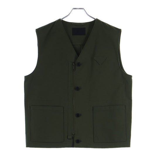 Prada Chest Triangle Logo Zip Up Cotton Vest Khaki