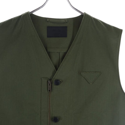 Prada Chest Triangle Logo Zip Up Cotton Vest Khaki — view 3