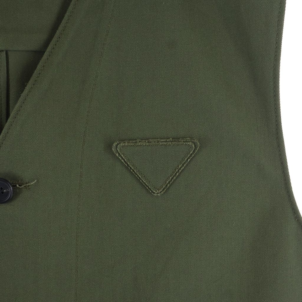 Prada Chest Triangle Logo Zip Up Cotton Vest Khaki — view 5