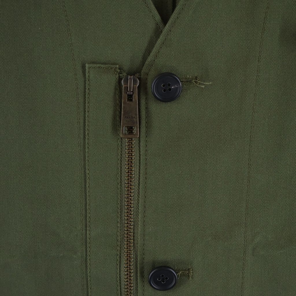 Prada Chest Triangle Logo Zip Up Cotton Vest Khaki — view 6