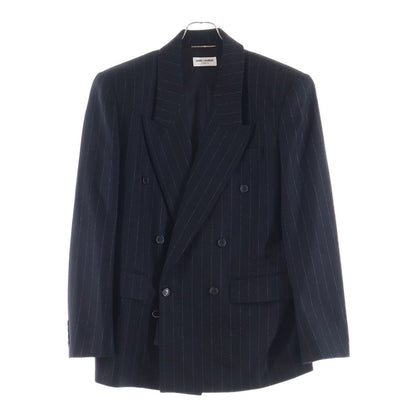 Saint Laurent Paris Striped Pattern Double Breasted Wool Tailored Jacket Black