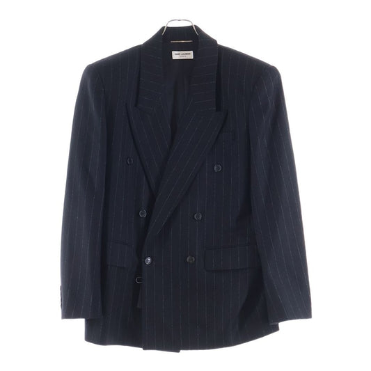 Saint Laurent Paris Striped Pattern Double Breasted Wool Tailored Jacket Black