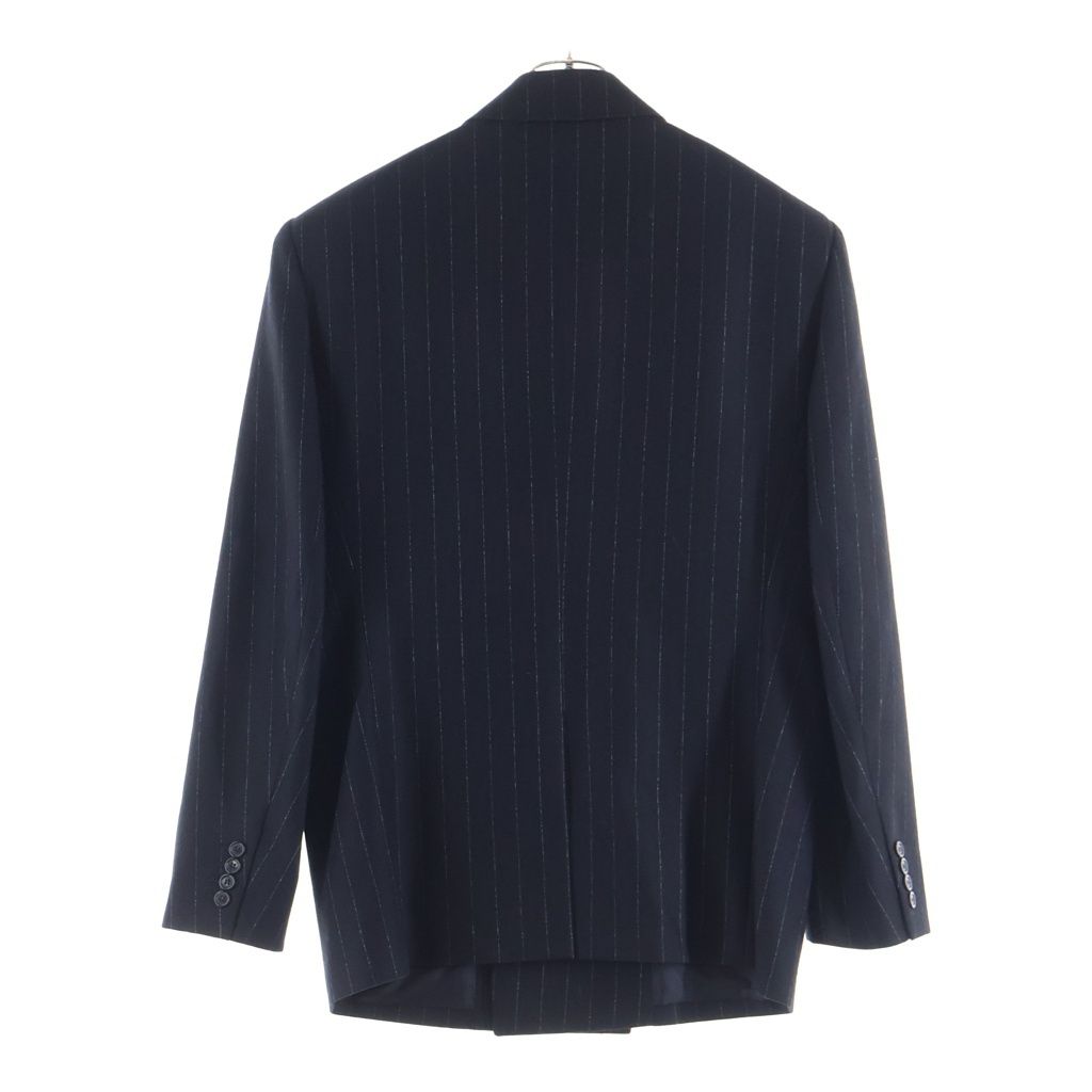 Saint Laurent Paris Striped Pattern Double Breasted Wool Tailored Jacket Black — view 2