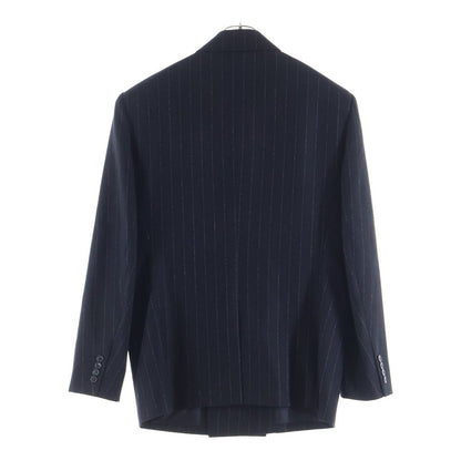 Saint Laurent Paris Striped Pattern Double Breasted Wool Tailored Jacket Black — view 2