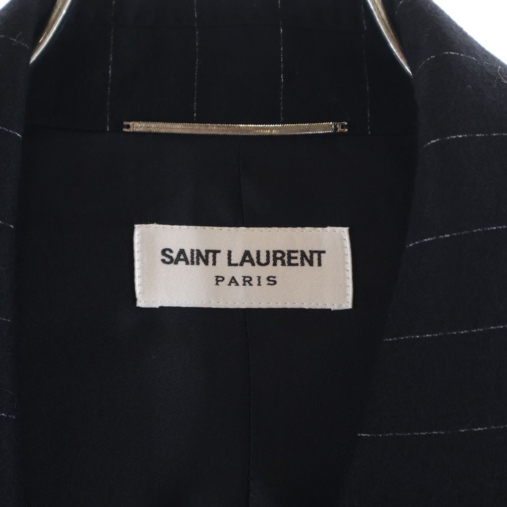 Saint Laurent Paris Striped Pattern Double Breasted Wool Tailored Jacket Black — view 6