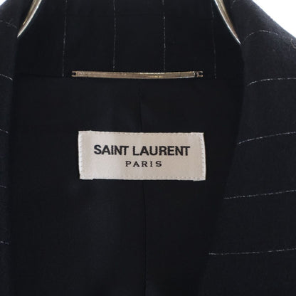 Saint Laurent Paris Striped Pattern Double Breasted Wool Tailored Jacket Black — view 6